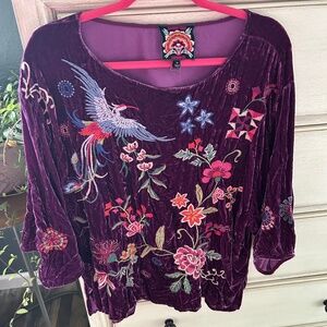 Women’s Johnny Was Velvet Blouse Birds XL